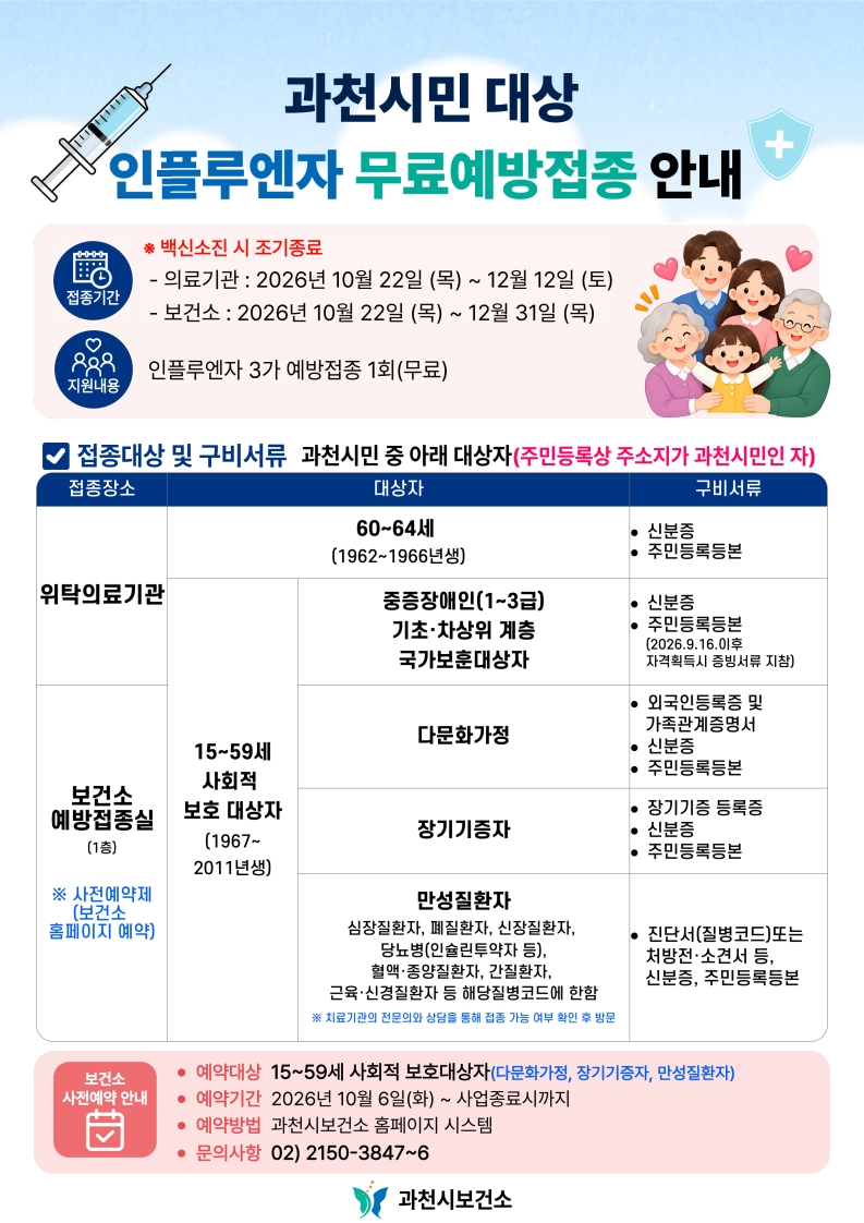 1-1 과천시민 독감 무료접종 안내문