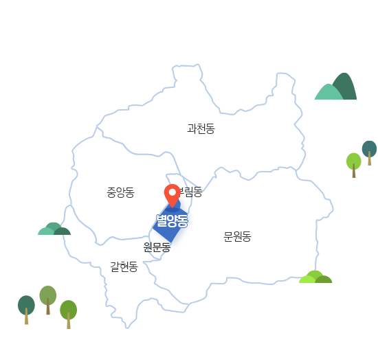 행정구역 별양동 / 그 외 구역 - 중앙동, 과천동, 갈현동, 부림동, 문원동, 원문동
